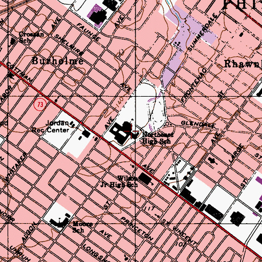 Topographic Map of Northeast High School, PA