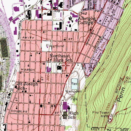 Topographic Map of Northeast Junior High School, PA