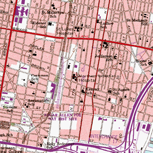 Topographic Map of Northern Liberties Hospital, PA