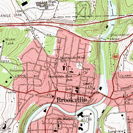 Topographic Map of Northside West School, PA