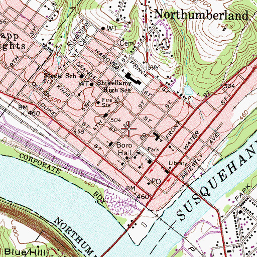 Topographic Map of Northumberland, PA