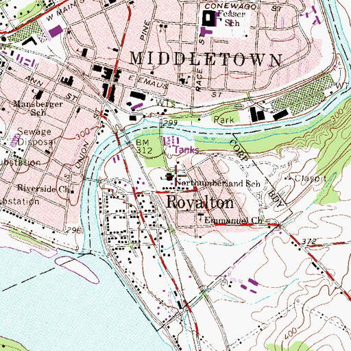 Topographic Map of Northumberland School (historical), PA
