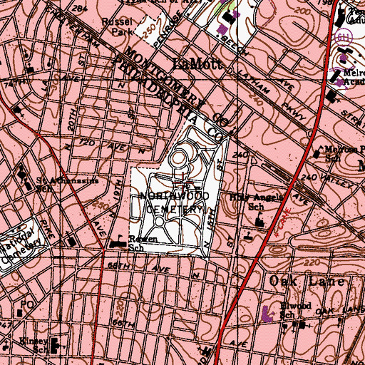 Topographic Map of Northwood Cemetery, PA