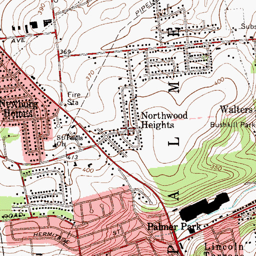 Topographic Map of Northwood Heights, PA