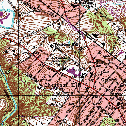 Topographic Map of Norwood Academy, PA