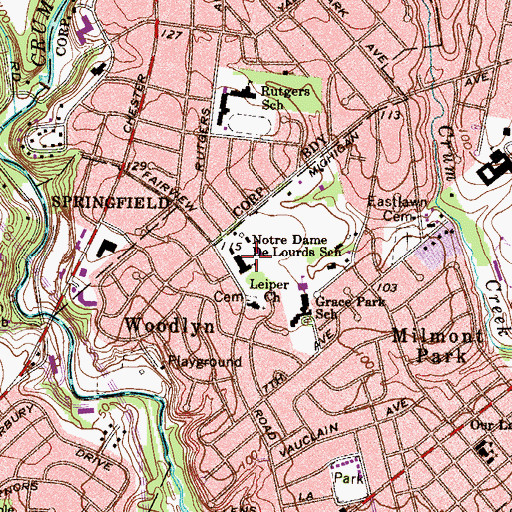 Topographic Map of Notre Dame De Lourds School, PA