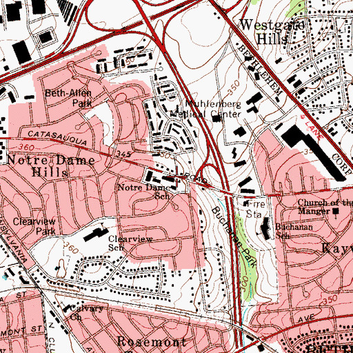 Topographic Map of Notre Dame School, PA