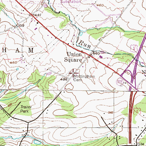 Topographic Map of Nottingham Cemetery, PA