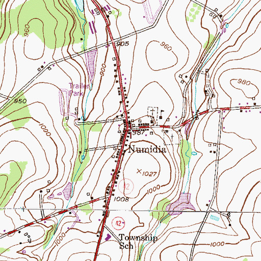 Topographic Map of Numidia, PA