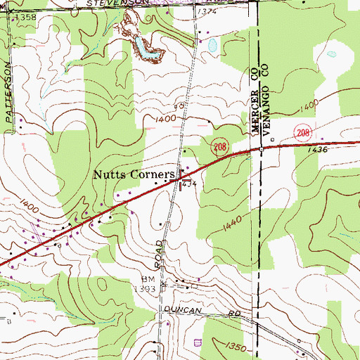 Topographic Map of Nutts Corners, PA
