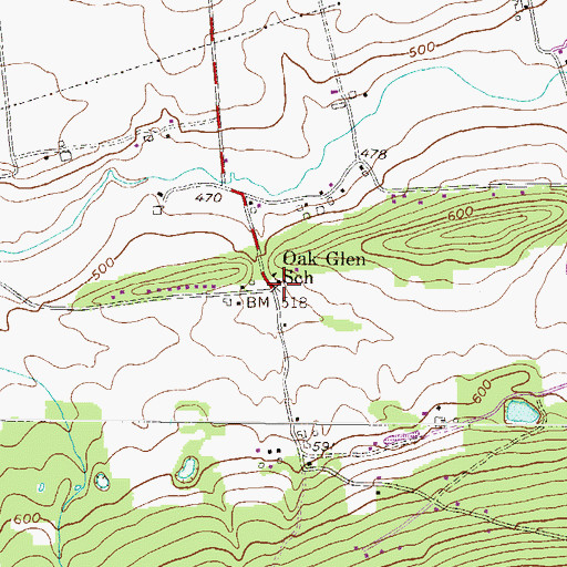 Topographic Map of Oak Glen School, PA
