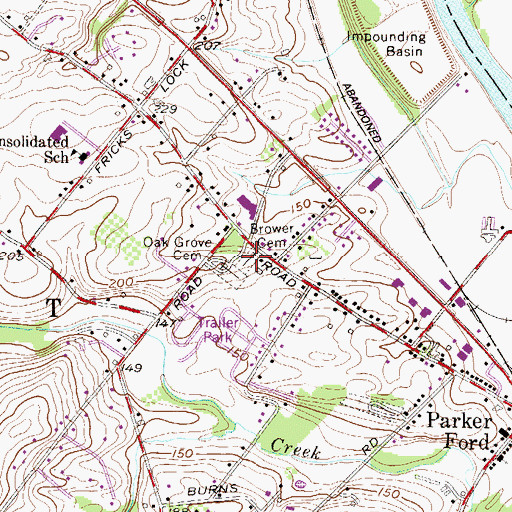 Topographic Map of Oak Grove Cemetery, PA