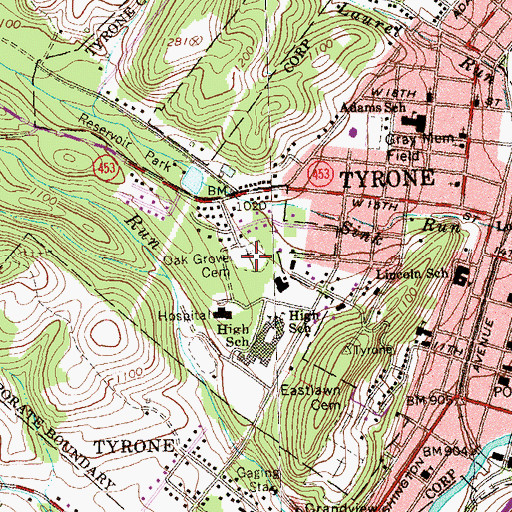 Topographic Map of Oak Grove Cemetery, PA