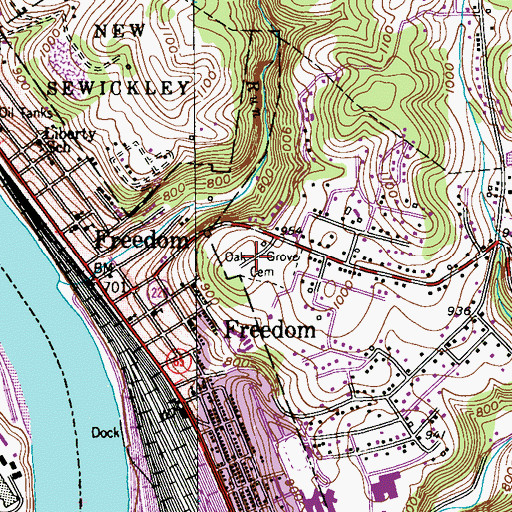 Topographic Map of Oak Grove Cemetery, PA