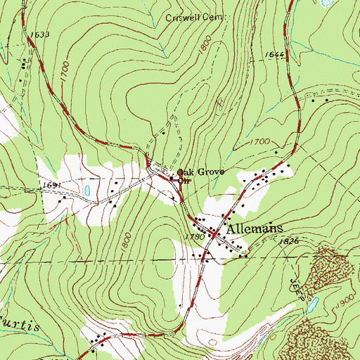 Topographic Map of Oak Grove Church, PA