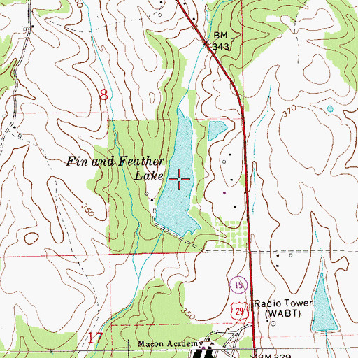 Topographic Map of Fin and Feather Lake, AL