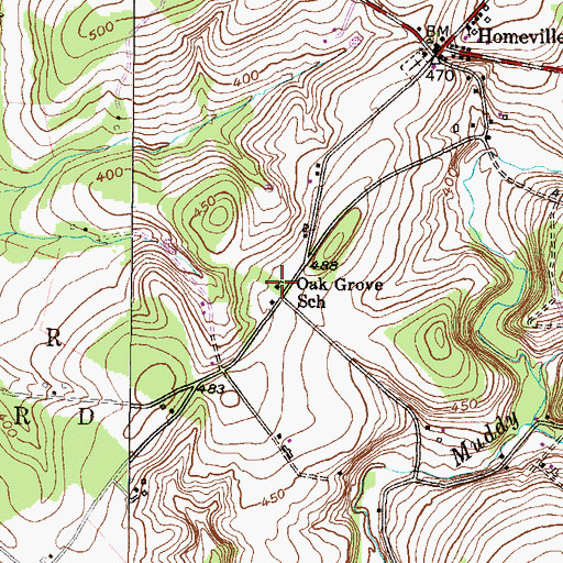 Topographic Map of Oak Grove School, PA