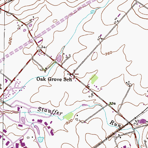 Topographic Map of Oak Grove School, PA
