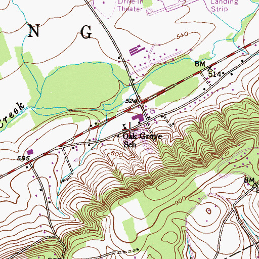 Topographic Map of Oak Grove School, PA