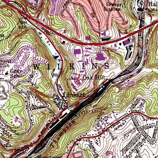 Topographic Map of Oak Hill, PA