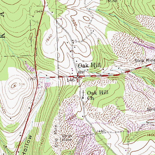 Topographic Map of Oak Hill, PA