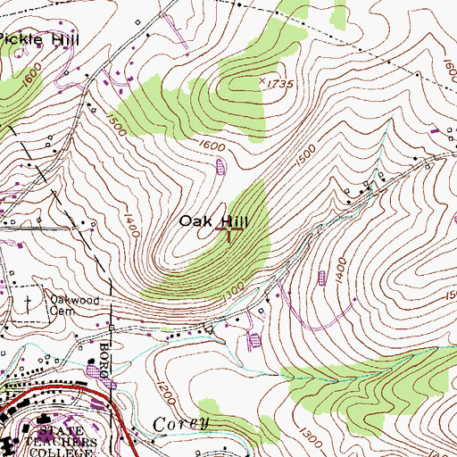 Topographic Map of Oak Hill, PA