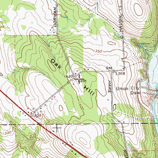Topographic Map of Oak Hill, PA