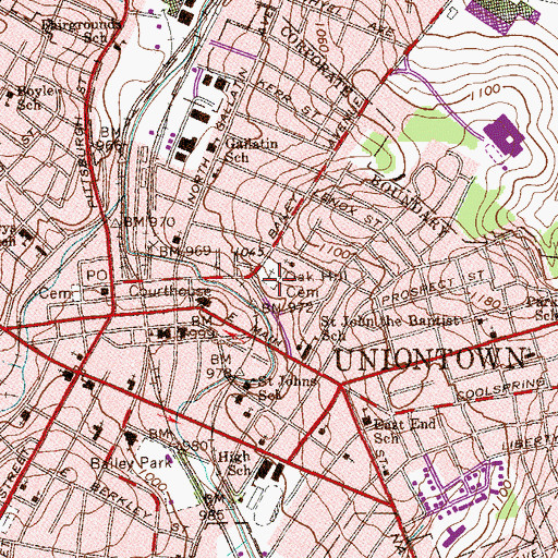 Topographic Map of Historic Presbyterian Public Cemetery, PA