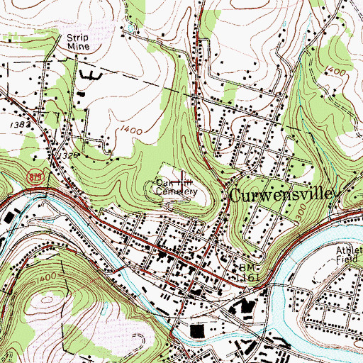 Topographic Map of Oak Hill Cemetery, PA