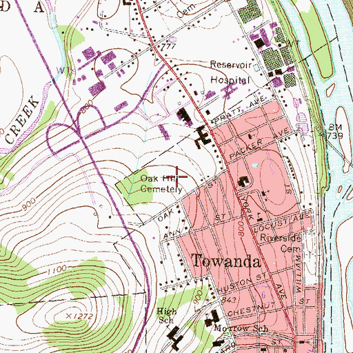 Topographic Map of Oak Hill Cemetery, PA