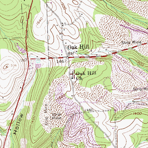 Topographic Map of Oak Hill Church, PA