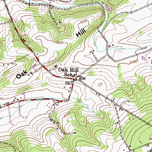 Topographic Map of Oak Hill School, PA