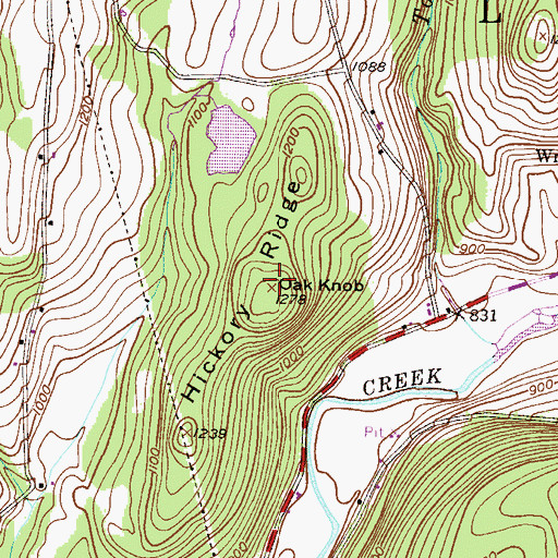Topographic Map of Oak Knob, PA