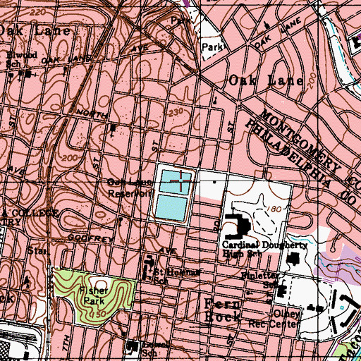 Topographic Map of Oak Lane Reservoir, PA