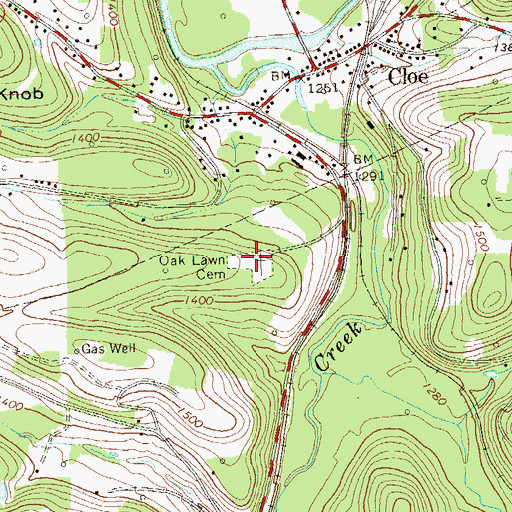 Topographic Map of Oak Lawn Cemetery, PA