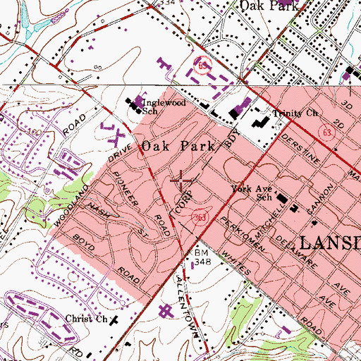 Topographic Map of Oak Park, PA