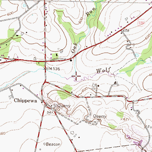Topographic Map of Oak Run, PA