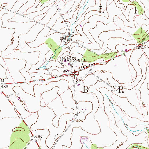 Topographic Map of Oak Shade, PA