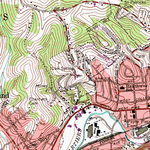 Topographic Map of Oak Spring Cemetery, PA