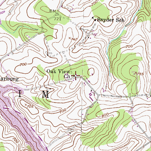 Topographic Map of Oak View Church, PA