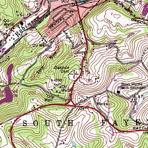 Topographic Map of Oakdale Cemetery, PA