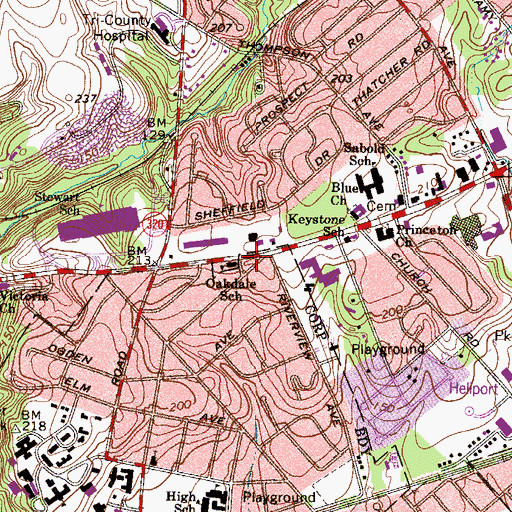 Topographic Map of Oakdale School, PA