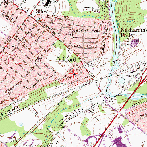 Topographic Map of Oakford, PA