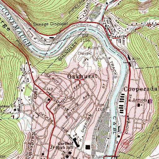 Topographic Map of Oakhurst, PA