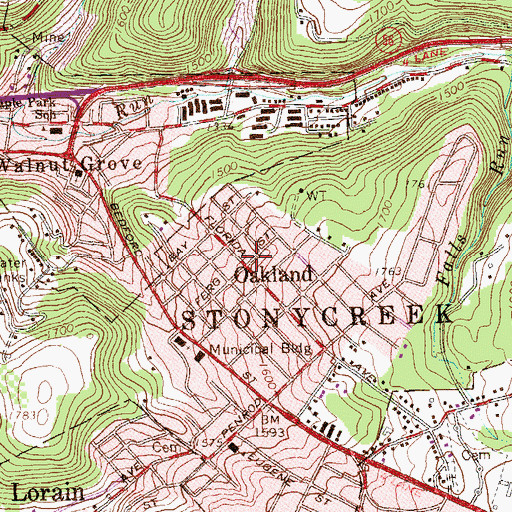 Topographic Map of Oakland, PA
