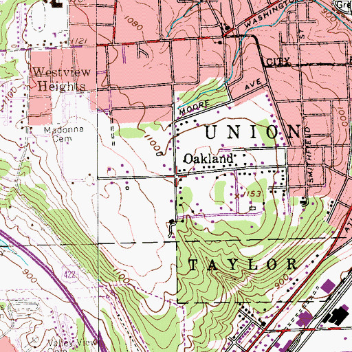 Topographic Map of Oakland, PA