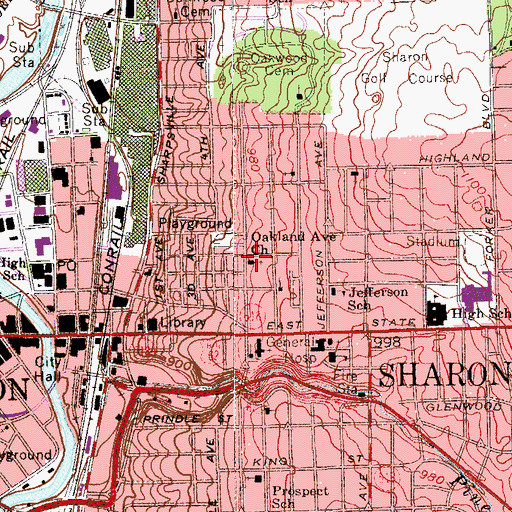 Topographic Map of Oakland Avenue Church, PA