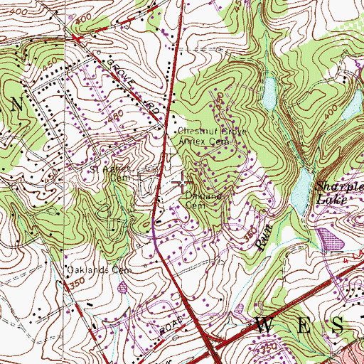 Topographic Map of Oakland Friends Cemetery, PA
