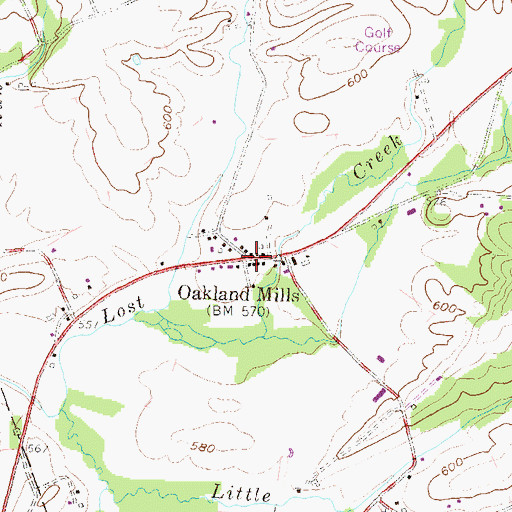 Topographic Map of Oakland Mills, PA