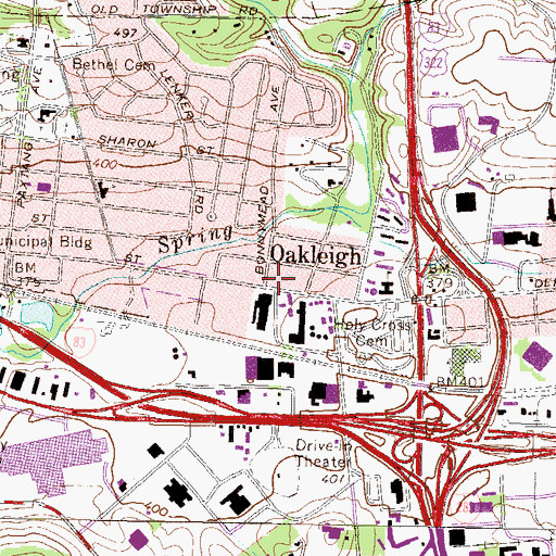 Topographic Map of Oakleigh, PA